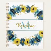 Blue Gold Autumn Floral Wreator Monogram Planner (Voorkant)