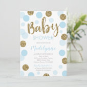 Blue Gold Baby shower invitation Confetti Baby Boy (Debout devant)