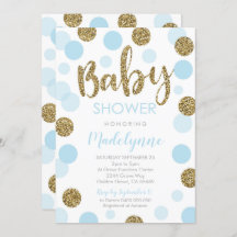 Blue Gold Baby shower invitation Confetti Baby Boy