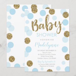 Blue Gold Baby shower invitation Confetti Baby Boy