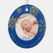 Blue Gold Babys eerste kerstcadeau Keramisch Ornament (Links)