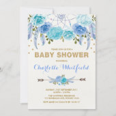 Blue Gold Boho Flower Dreamweaver Baby shower Kaart (Voorkant)