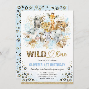 Blue Gold Boho Safari Animals Wild Op een dag Kaart