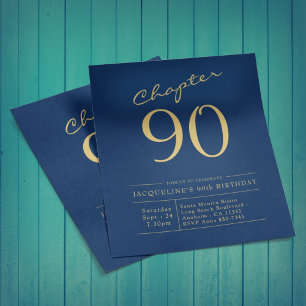 Blue Gold Budget 90th Birthday Invitation Flyer