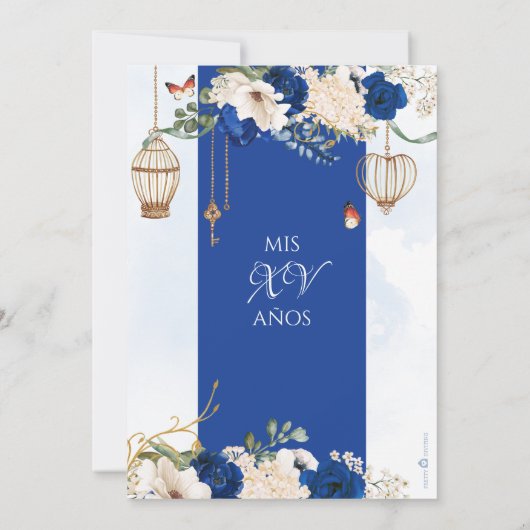 Blue Gold Butterfly Floral Elegant Quinceañera Kaart (Achterkant)
