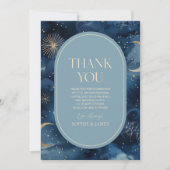 Blue Gold Celestial Elegant Starry Sky Wedding Bedankkaart (Voorkant)