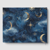 Blue Gold Celestial Elegant Starry Sky Wedding Gastenboek (Achterkant)