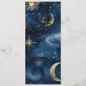 Blue Gold Celestial Elegant Starry Sky Wedding Menu (Achterkant)
