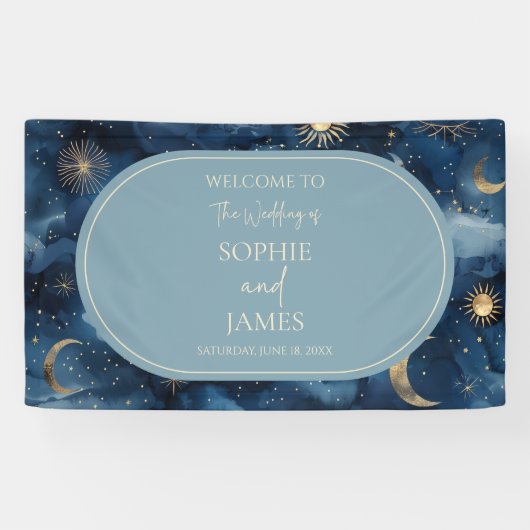 Blue Gold Celestial Elegant Starry Sky Wedding Spandoek (Horizontaal)