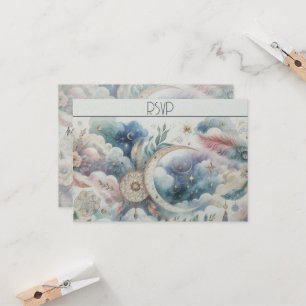 Blue Gold Celestial Moon Response Kaart