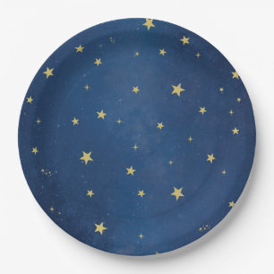 Blue Gold Celestial Moon & Stars Party Papieren Bordje