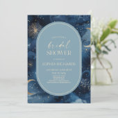 Blue Gold Celestial Starry Sky Bridal Shower Kaart (Staand voorkant)