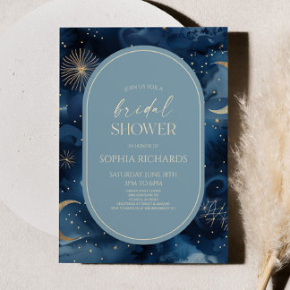 Blue Gold Celestial Starry Sky Bridal Shower Kaart