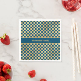 Blue Gold Checkered Paper Napkin Servet