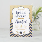 Blue Gold Chevron - Bridal Shower-uitnodiging Kaart (Staand voorkant)