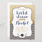 Blue Gold Chevron - Invitation de douche nuptiale (Devant / Derrière)
