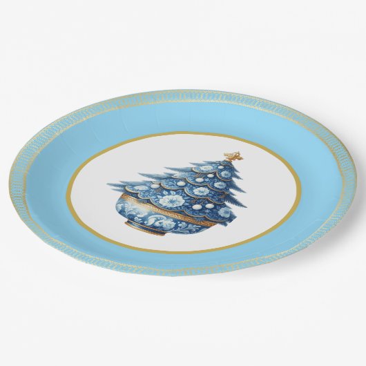 Blue Gold Chinoiserie Paper Plate Papieren Bordje (Gekanteld)