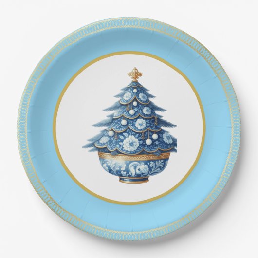 Blue Gold Chinoiserie Paper Plate Papieren Bordje (Voorkant)