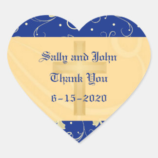 Blue, Gold, Christelijk, Damask, Favor Sticker