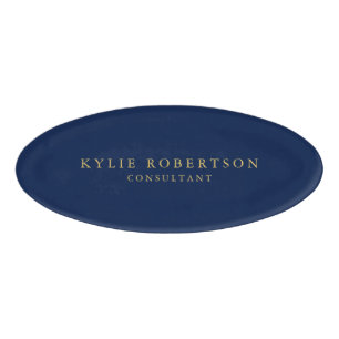 Blue Gold Colors Professional Trendy Modern Plain Naambadge