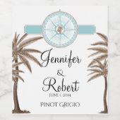 Blue Gold Compass Rose Plage Mariage Étiquette de (Étiquettes simples)