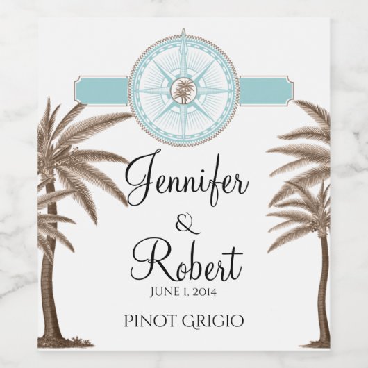 Blue Gold Compass Rose Plage Mariage Étiquette de (Étiquettes simples)