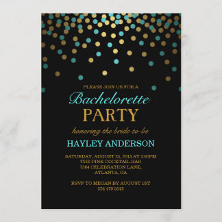 Blue & Gold Confetti Bachelorette Uitnodiging