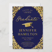 Blue Gold Confetti Faire-part de graduation photo (Devant)