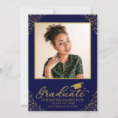 Blue Gold Confetti Faire-part de graduation photo (Devant)