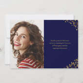 Blue Gold Confetti Faire-part de graduation photo (Dos)