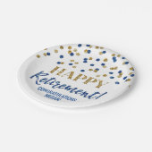 Blue Gold Confetti Happy Retirement Papieren Bordje (Gekanteld)