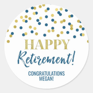 Blue Gold Confetti Happy Retirement Ronde Sticker