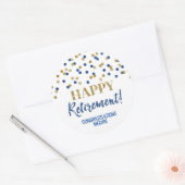 Blue Gold Confetti Happy Retirement Ronde Sticker (Envelop)