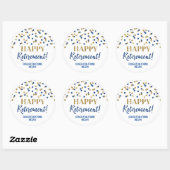 Blue Gold Confetti Happy Retirement Ronde Sticker (Vel)