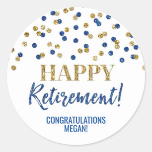 Blue Gold Confetti Happy Retirement Ronde Sticker
