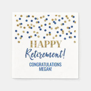 Blue Gold Confetti Happy Retirement Servet