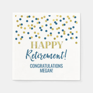 Blue Gold Confetti Happy Retirement Servet