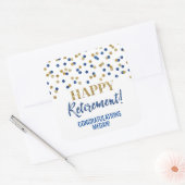 Blue Gold Confetti Happy Retirement Vierkante Sticker (Envelop)