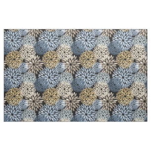 Blue Gold Cream Dahlia Floral Pattern Stof