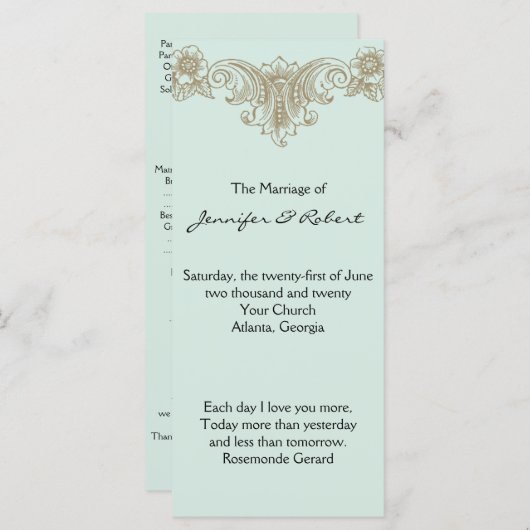 Blue Gold Cream Lijst bruiloft programma (Voorkant / Achterkant)