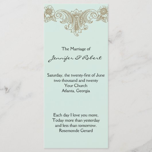 Blue Gold Cream Lijst bruiloft programma (Voorkant)