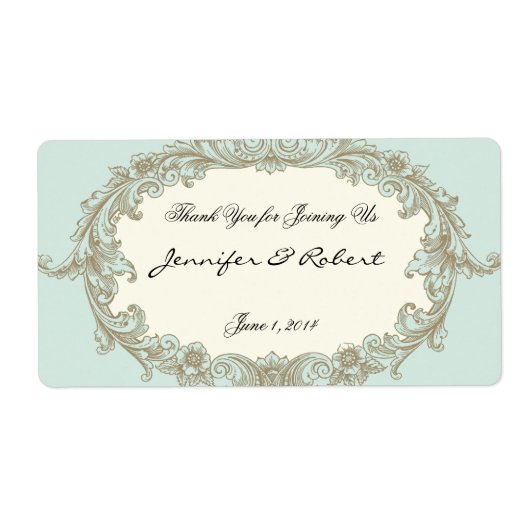 Blue Gold Crème Vintage cadre Étiquette bouteille  (Devant)