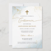 Blue Gold Cross Boy Confirmation Confirmacion  Kaart (Voorkant)