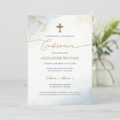 Blue Gold Cross Boy Confirmation Confirmacion  Kaart (Staand voorkant)