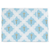 Blue Gold Cross Modern Baptisme Groot Cadeauzakje (Voorkant)