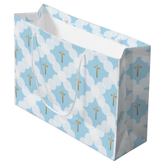 Blue Gold Cross Modern Baptisme Groot Cadeauzakje (Voorkant Gekanteld)