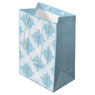 Blue Gold Cross Modern Baptisme Medium Cadeauzakje