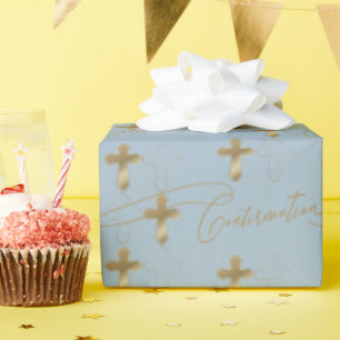 Blue Gold Cross Script-bevestiging Cadeaupapier