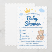 Blue & Gold Crown Baby Shower Invitation for Boy (Devant / Derrière)