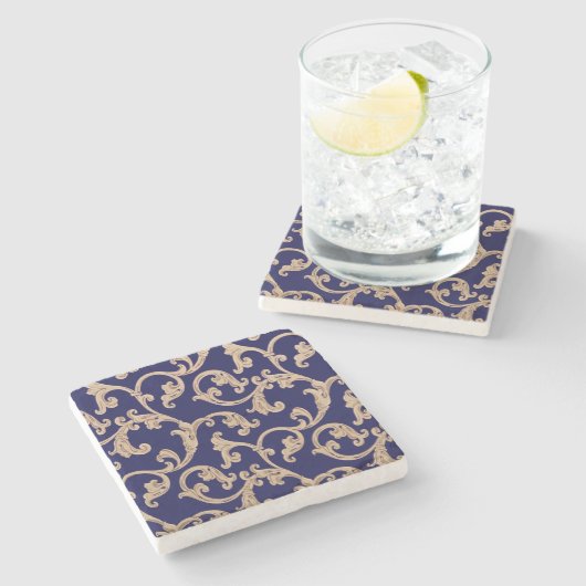 Blue Gold Damask Stone Onderzetter (Zijkant)